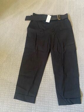NWT Vince Black Cropped Pleated Ankle Pants with Belt Size L